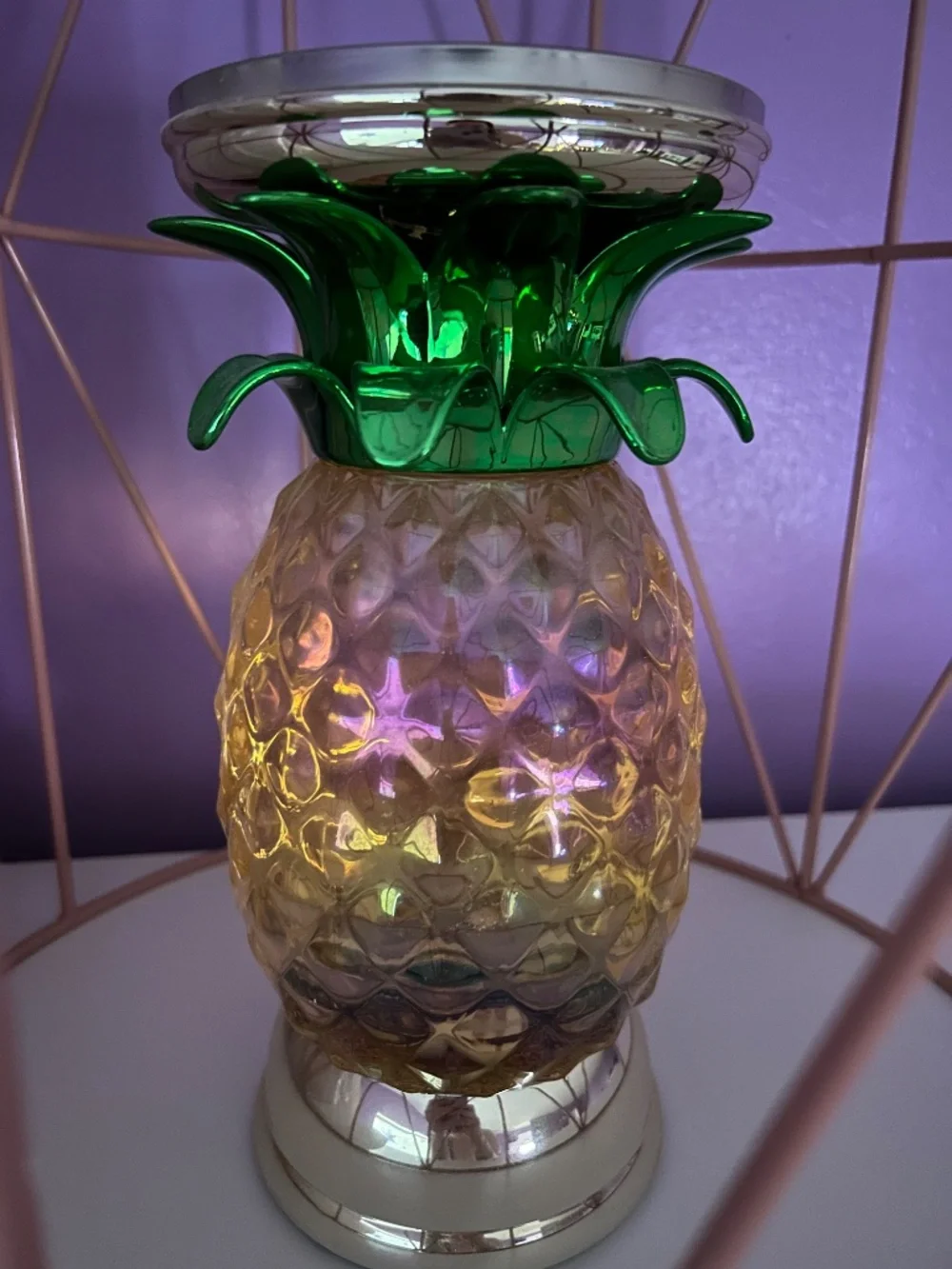 🍍🍍BBW Pineapple Water Globe Light Up Candle Holders 3 Wick - Picture 2 of 4